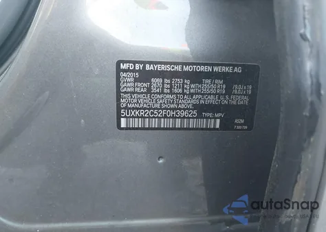 2015 BMW X5 Sdrive35I from USA, damaged, VIN 5UXKR2C52F0H39625